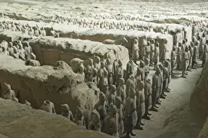 Pit 1, Mausoleum of the first Qin Emperor housed in The Museum of the Terracotta Warriors opened in 1979 near Xian City, Shaanxi Province
