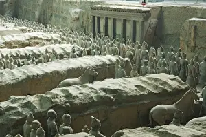 Pit 1, Mausoleum of the first Qin Emperor housed in The Museum of the Terracotta Warriors opened in 1979 near Xian City, Shaanxi Province