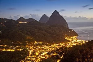 Images Dated 1st April 2009: The Pitons and Soufriere at night, St. Lucia, Windward Islands, West Indies