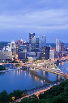 Glowing Gallery: Pittsburgh skyline and Fort Pitt Bridge over the Monongahela River, Pittsburgh