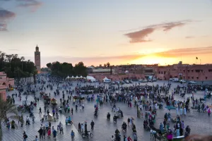 Typically Moroccan Prints: Place Djemaa El Fna and Koutoubia Mosque at sunset
