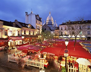 Pari Prints: Place du Tertre at night, Montmartre, Paris, France, Europe