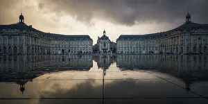Overcast Sky Prints: Place de la Bourse at blue hour, Bordeaux, Gironde, Aquitaine, France, Europe