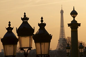 Lamp Posts Prints: Place de la Concorde and Eiffel Tower, Paris, France, Europe