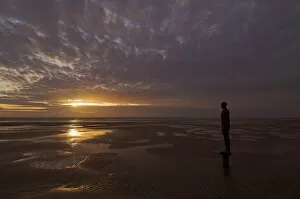 Natural Phenomena Collection: Another Place statues by artist Antony Gormley on Crosby beach, Merseyside