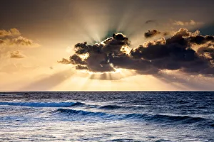 Solar Flare Prints: Plage de Malendure at sunset, Basse-Terre, Guadeloupe, French Antilles, West Indies