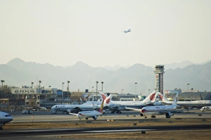Planes taking off and taxi-ing on the runway at Beijing Capital Airport part of new Terminal 3 building opened February Planes taking off and taxi-ing on the runway at Beijing Capital Airport part of new Terminal 3 building opened February