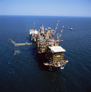 Lancashire Prints: Platform and drill rig, Morecambe Bay gas field, Lancashire, England, United Kingdom