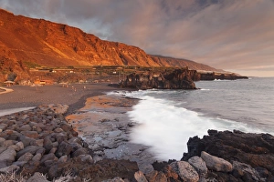 La Palma Prints: Playa de Charco Verde beach at sunset, Puerto Naos, La Palma, Canary Islands, Spain