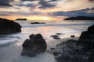 Pacific Coast Prints: Playa Espadilla Beach at sunset, Manuel Antonio, Pacific Coast, Costa Rica, Central