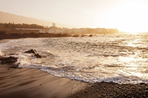 Puerto De La Cruz Prints: Playa Jardin Beach, Punta Brava at sunset, Puerto de la Cruz, Tenerife, Canary Islands