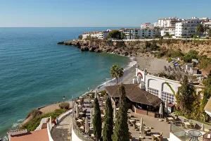 Patio Prints: Playa la Caletilla sandy beach, Nerja, Andalusia, Spain, Europe