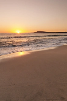 Playa Papagayo beach at sunset, near Playa Blanca, Lanzarote, Canary Islands, Spain