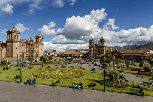 Cuzco Prints: Plaza de Armas with the Cathedral and Iglesia de la Compania de Jesus church
