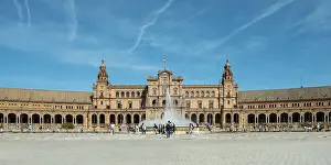 Heritage Tourism Prints: Detail of the Plaza de Espana, an architectural ensemble and largest building of the Ibero-American Exposition of 1929