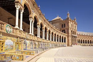 Public Park Prints: Plaza de Espana with ceramic tiled alcoves and arches, Maria Luisa Park, Seville