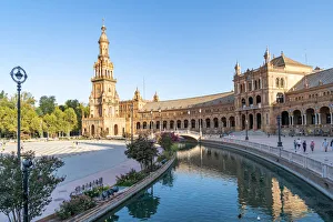 On Vacation Prints: The Plaza de Espana on a sunny morning, Parque de Maria Luisa, Seville, Andalusia, Spain