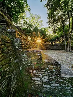 Glow Prints: Plaza A at sunset, Cahal Pech Archaeological Reserve, San Ignacio, Cayo District, Belize