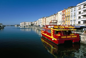 Herault Prints: Pleasure boat moored along the Marine, Sete, Herault, Languedoc-Roussillon