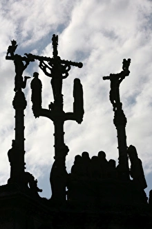 Calvaries Prints: Pleyben calvary depicting the Crucifixion, Pleyben, Finistere, Brittany, France, Europe