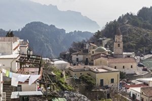 Washing Line Prints: Pogerola and misty hillsides beyond