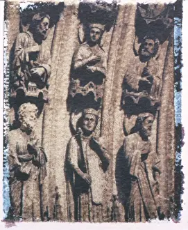Polaroid Prints: Polaroid Image Transfer of stone carvings on Cathedral of Notre Dame, Paris