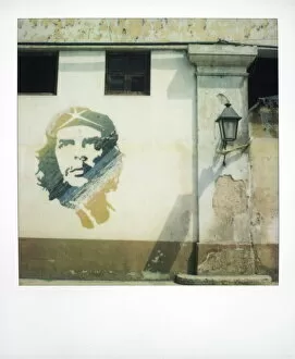 Cuba Gallery: Polaroid of mural of Che Guevara painted on wall, Havana, Cuba, West Indies