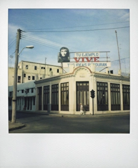 Bill Board Prints: Polaroid of mural of Che Guevara on rooftop, Parc Central, Cienfuegos, Cuba