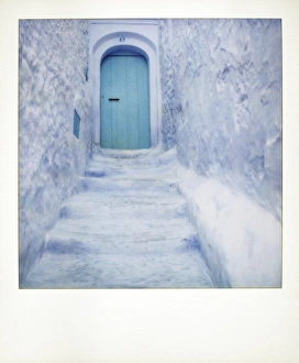 Photographic Techniques Prints: Polaroid of traditional bluewashed street and walls