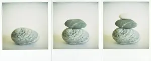 Photographic Techniques Prints: Polaroid triptych of sea-worn pebbles created using three Polaroid images