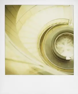 Louvre Prints: Polaroid of view looking down on spiral staircase in The Louvre museum