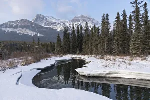Canmore Prints: Policemans Creek in winter with Mount Lawrence Grassi, Canmore