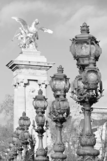 Black And White Prints: Pont Alexandre bridge, Paris, Ile de France, France, Europe