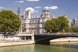 River Seine Prints: Pont d Arcole and Hotel de Ville, Paris, France, Europe