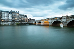 Riverbanks Prints: Pont Neuf bridge and River Seine, with old houses, Paris, France