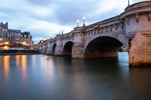 Romance Prints: Pont Neuf bridge and River Seine, with old houses, Paris, France