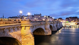 Romance Prints: Pont Neuf bridge and River Seine, with old houses, Paris, France