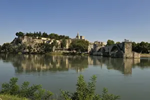 Pont Saint-Benezet and Avignon city viewed from across the River Rhone