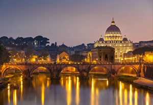Vatican Prints: Pont Sant Angelo and St. Peters Basilica, UNESCO World Heritage Site, Vatican City
