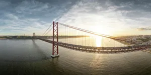 Connections Prints: Ponte 25 de Abril Bridge over the Tagus River in Lisbon, Portugal, Europe