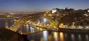 Porto Prints: Ponte Dom Luis I Bridge over Douro River to Ribeira District, UNESCO World Heritage Site