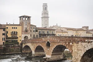 The Pietra Bridge over the River Adige in the town of Verona, Veneto, Italy, Europe
