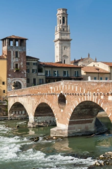 Verona Prints: Ponte Pietra, River Adige, Verona, UNESCO World Heritage Site, Veneto, Italy, Europe