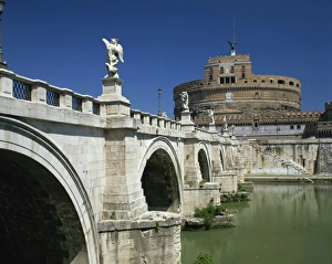 River Tiber Prints: Ponte S. Angelo over the River Tevere and Castle in the city of Rome, Lazio