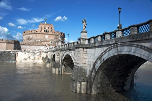 Ancient Rome Prints: The Ponte San Angelo and Hadrians Tomb, UNESCO World Heritage Site, Rome, Lazio