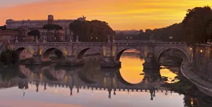 Aelian Bridge Prints: Ponte Sant Angelo Bridge at sunrise, Tiber River, Rome, Lazio, Italy, Europe