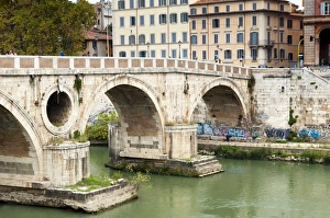 River Tiber Prints: Ponte Sisto (Sisto Bridge) and River Tiber, Rome, UNESCO World Heritage Site, Lazio