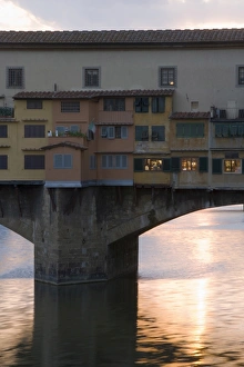 Arno Prints: The Ponte Vecchio and the river Arno at dusk, Florence, Tuscany, Italy, Europe