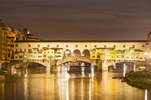 Ponte Vecchio over the River Arno at night, Florence, UNESCO World Heritage Site