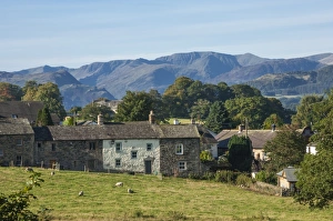 Ullswater Prints: Pooley Bridge Village, Helvellyn Range beyond, Ullswater, Lake District National Park